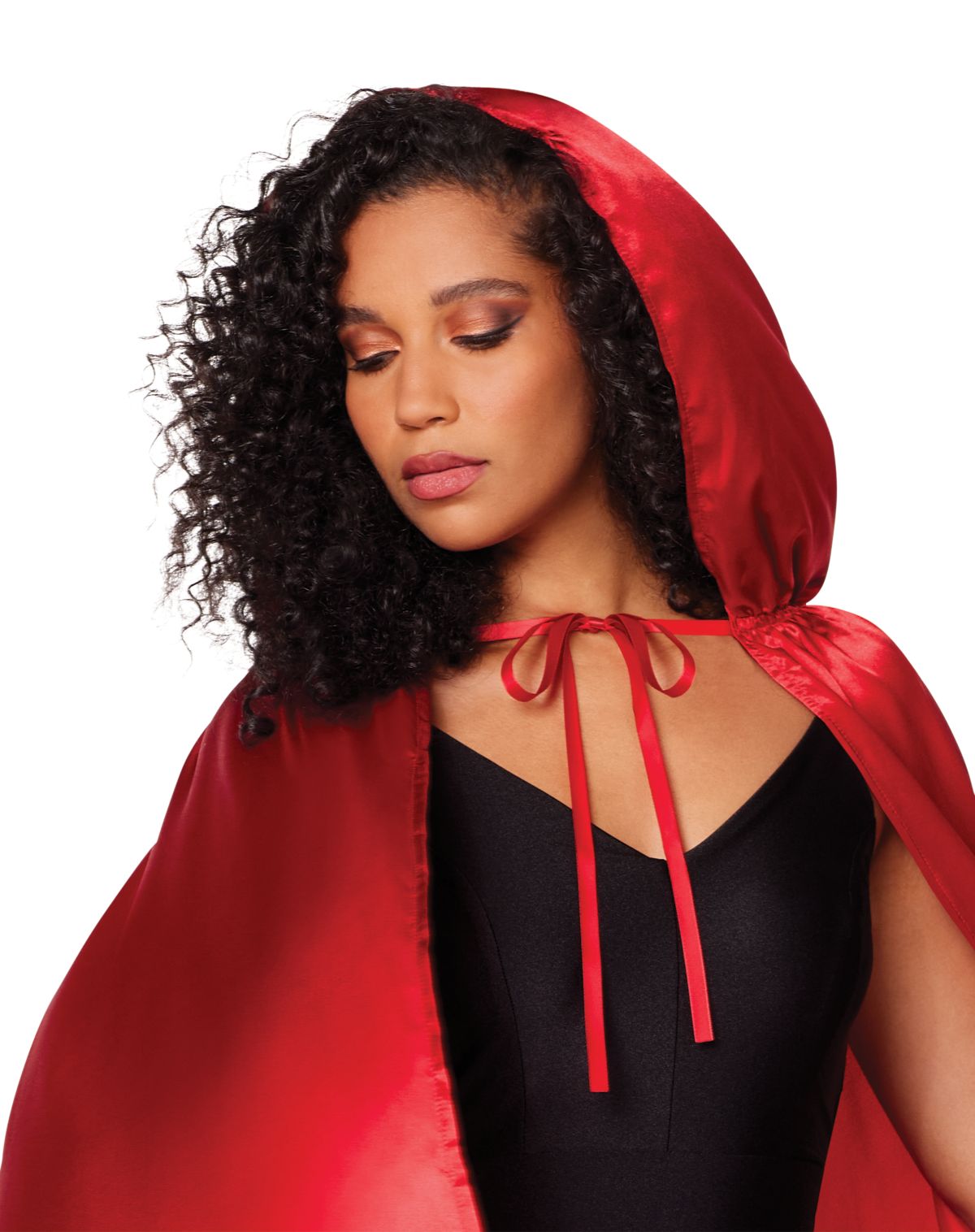 Adult Red Satin Hooded Cape - Image 3
