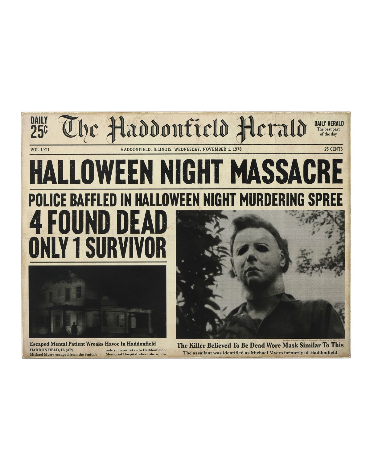 Michael Myers Haddonfield Herald Sign - Halloween