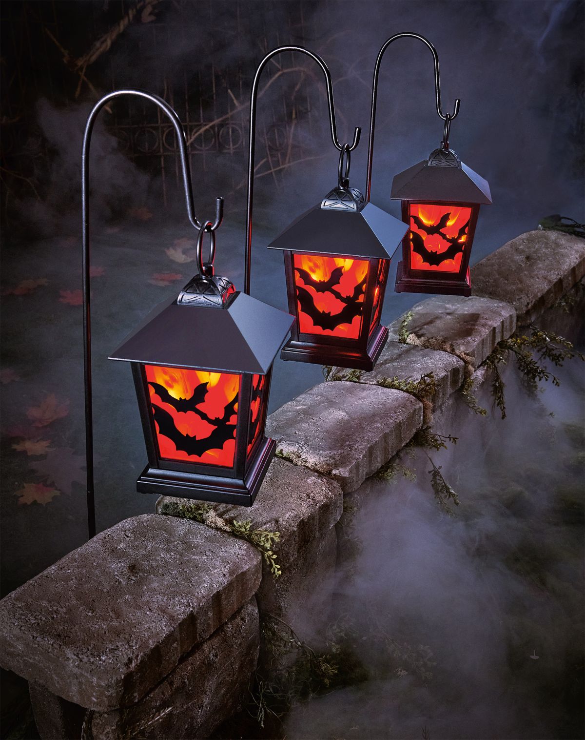 Red LED Creepy Bats Lantern Pathway Markers - 3 Pack