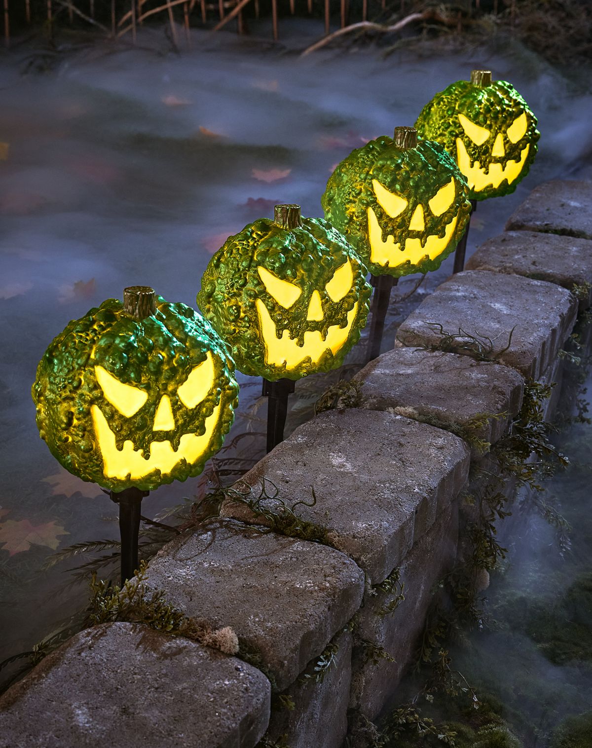 Light-Up LED Green Jack-O-Lantern Pathway Markers