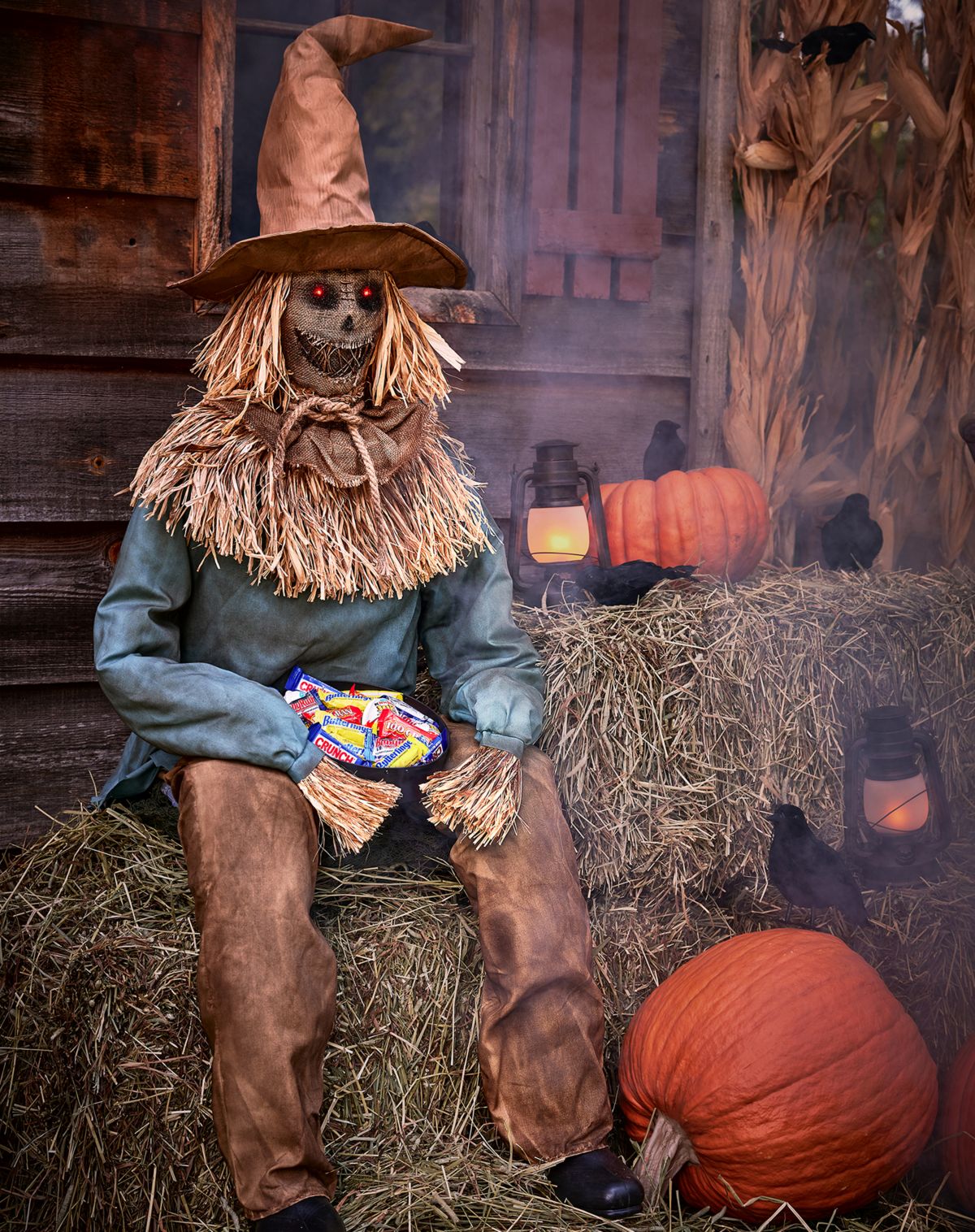 4 Ft 6 In Scary Sitting Scarecrow Animatronic - Image 2