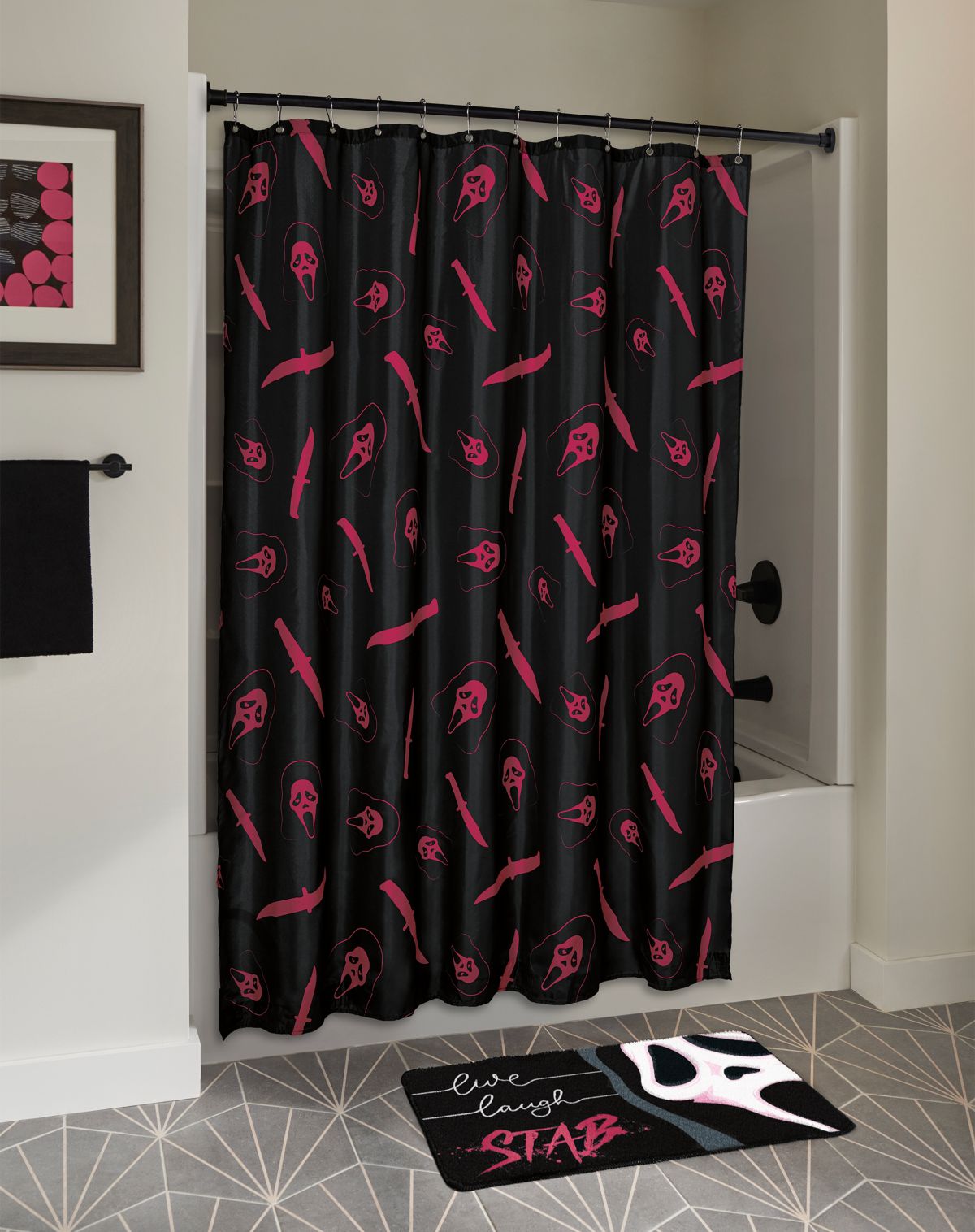 Ghostface Knife Print Pink Shower Curtain