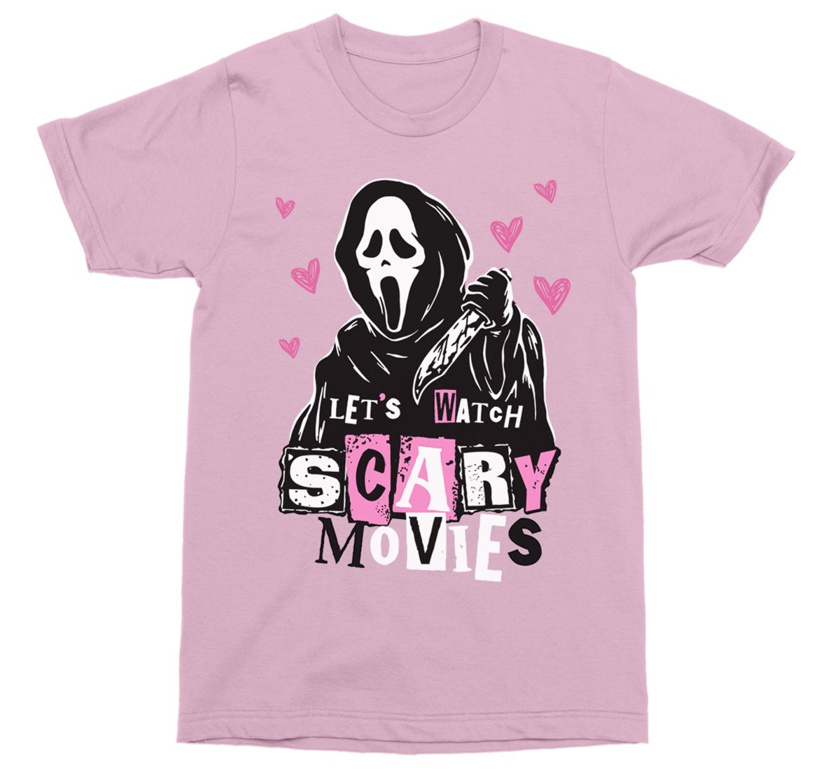 Pink Ghost Face Letu0027s Watch Scary Movies T Shirt
