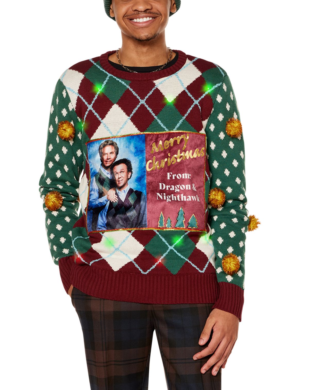 Light-Up Merry Christmas Dragon and Nighthawk Christmas Sweater - Step - Image 2