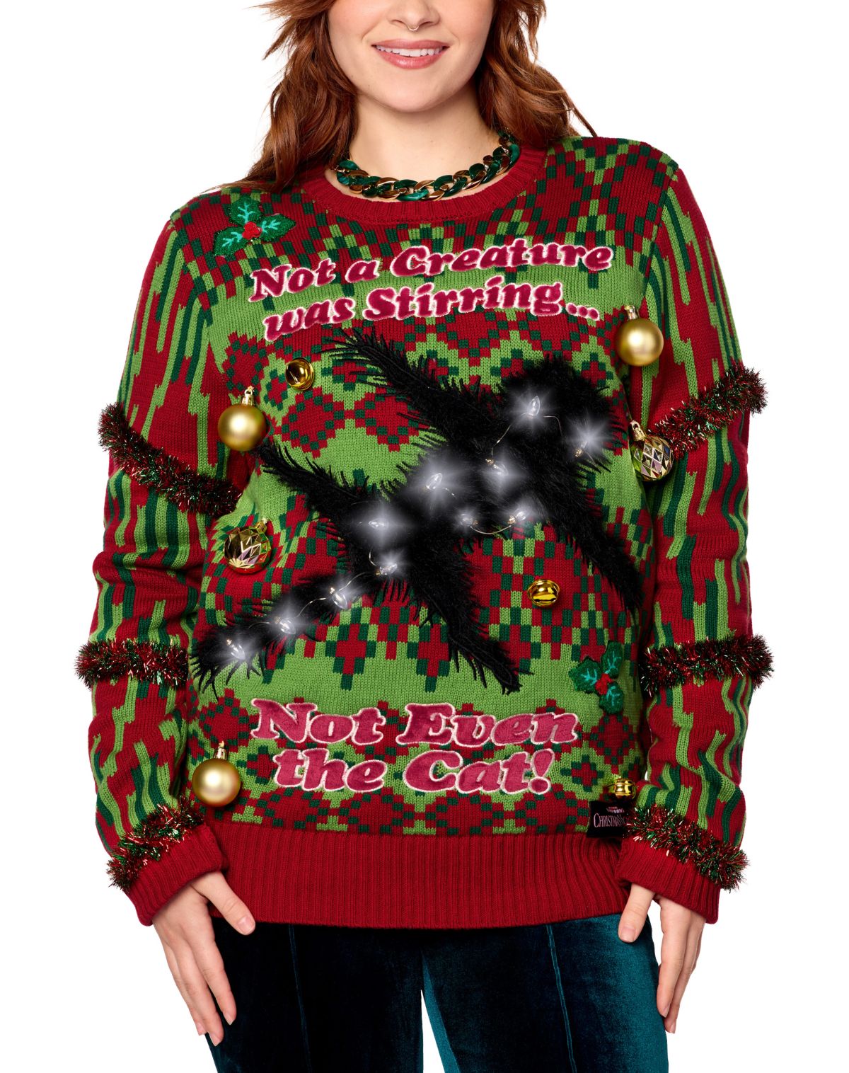 Light-Up National Lampoonu0027s Christmas Vacation Cat Christmas Sweater