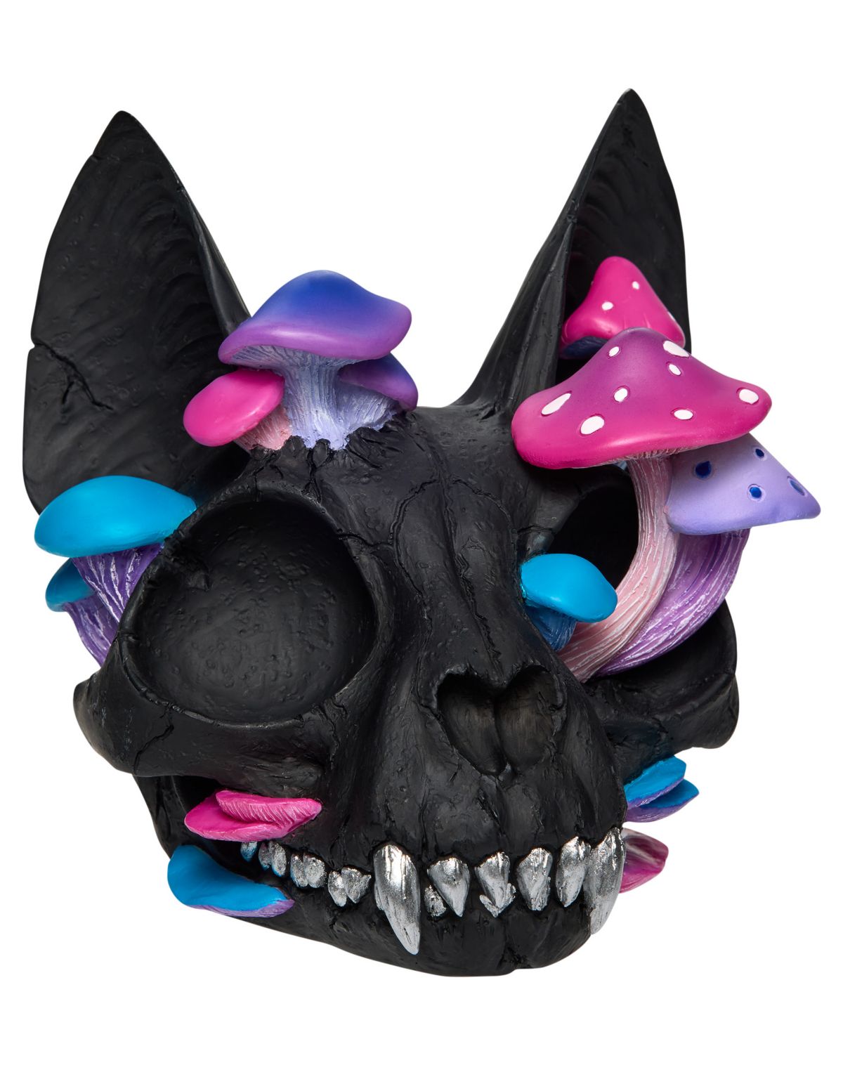 Black Cat Mushroom Skull Statue