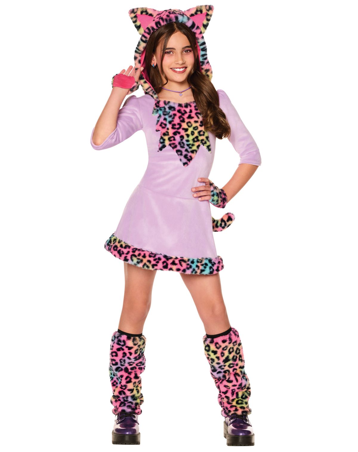 Kids Rainbow Leopard Dress Costume