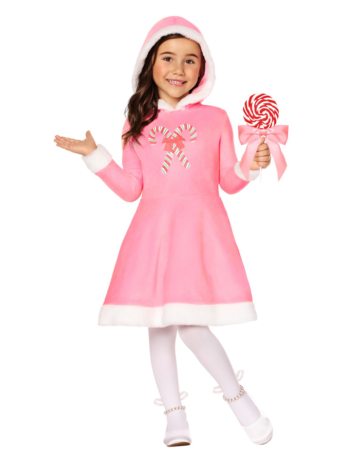 Toddlers Pink Candy Cane Hooded Dress Costume